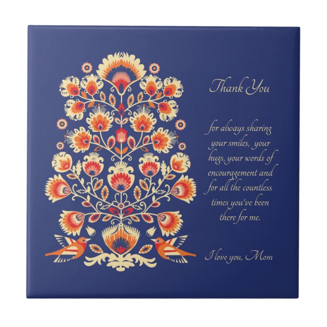 Thank you Mom customizable Folklore Ceramic Tile (Front)