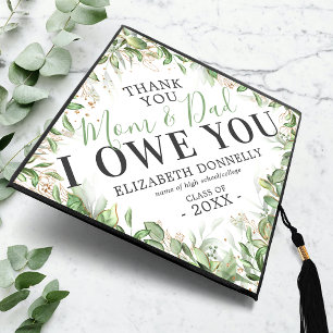 “Thank You Mom & Dad” Botanical Graduation Cap Topper