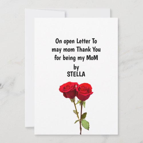 Thank You Mom Flat Thank You Card