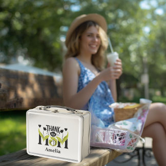 Thank You Mom Floral Personalized Metal Lunchbox