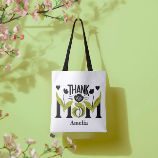 Thank You Mom Floral Personalized Tote Bag
