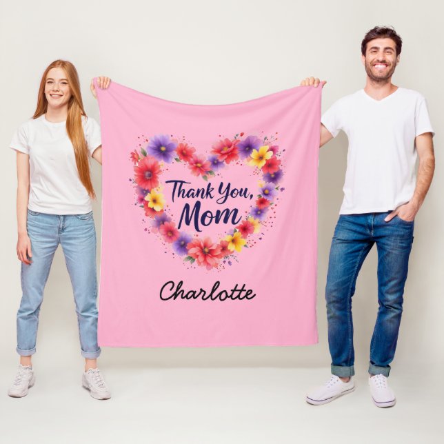 Thank You Mom | Personalized Floral Mother's Day Fleece Blanket (In Situ)