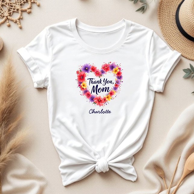 Thank You Mom | Personalized Floral Mother's Day T-Shirt (Creator Uploaded)