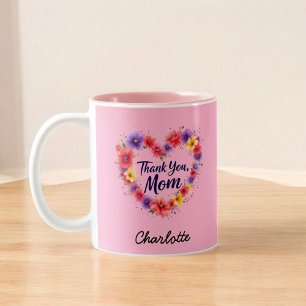 Thank You Mom Personalized Floral Mother's Day Two-Tone Coffee Mug