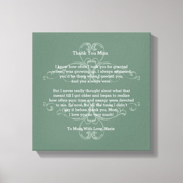 Thank You Mom Poem Canvas Print (Front)
