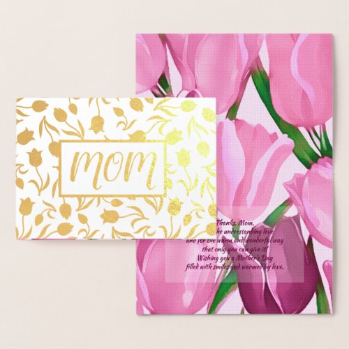 Thank You Mom Tulip Painting Luxury  Foil Card