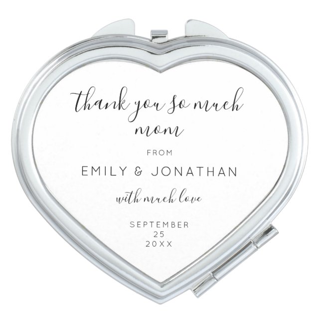 Thank You Mom White Custom Wedding Heart Compact Mirror (Front)