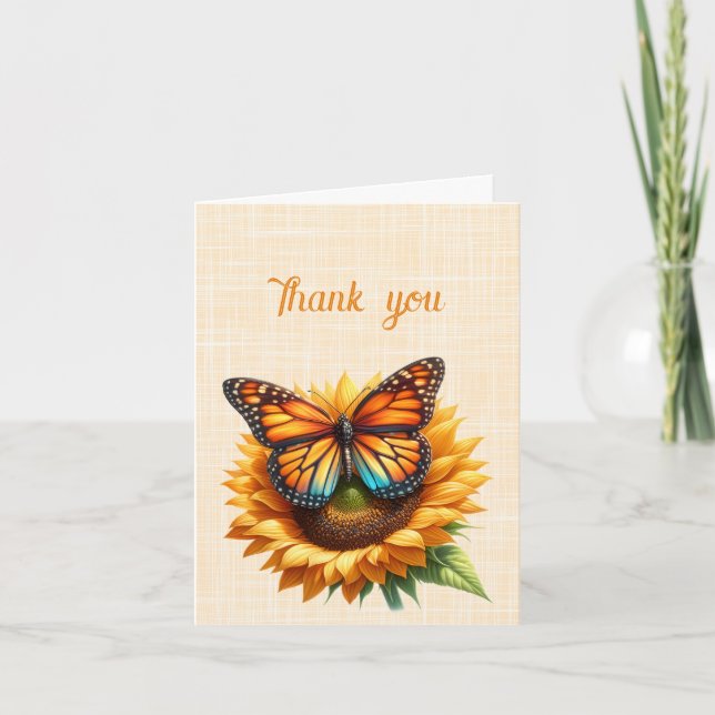 Thank you Monarch Butterfly on Sunflowers Card (Front)