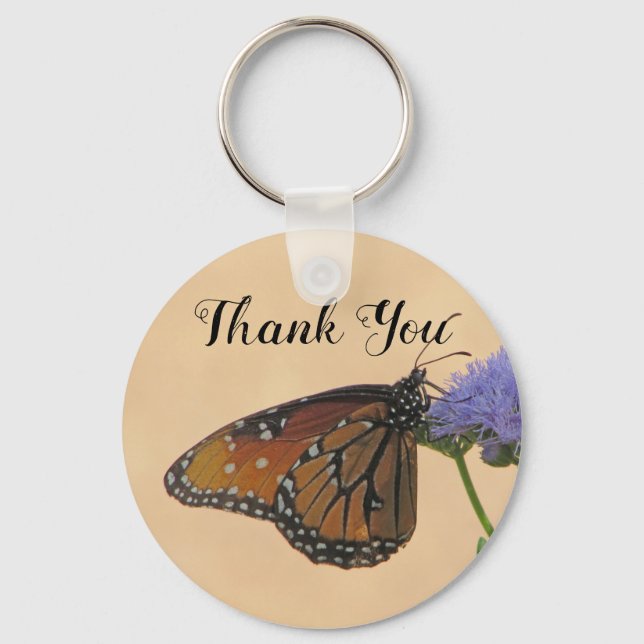 Thank You Monarch Purple Flower Photo Butterfly Keychain (Front)