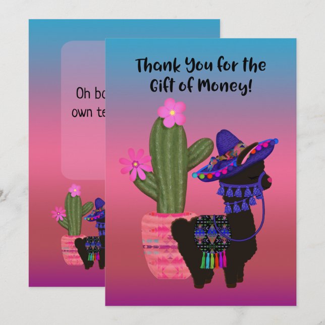 Thank You Money Gift Llama with Sombrero (Front/Back)