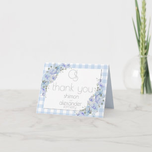 Thank You Monogram Blue Gingham Note Card