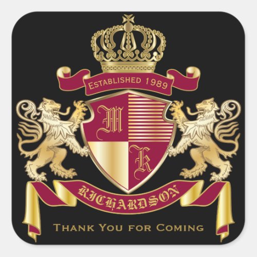 Thank You Monogram Coat of Arms Golden Lion Emblem Square Sticker