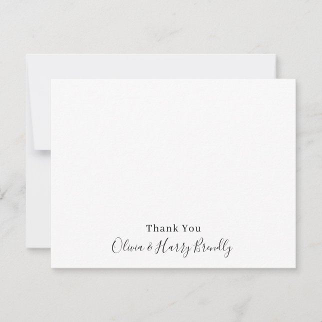 Thank You Monogram Name White Flat Note Card (Front)