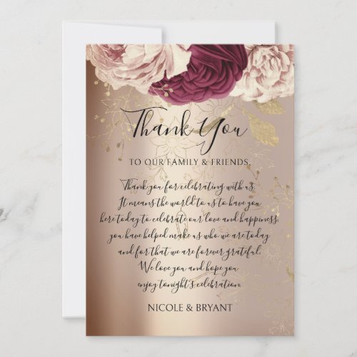 Thank YOU Monogram Pink Florals Marsala Rose Gold Invitation