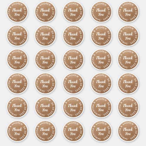 Thank you monogram rustic brown Kraft wedding Sticker