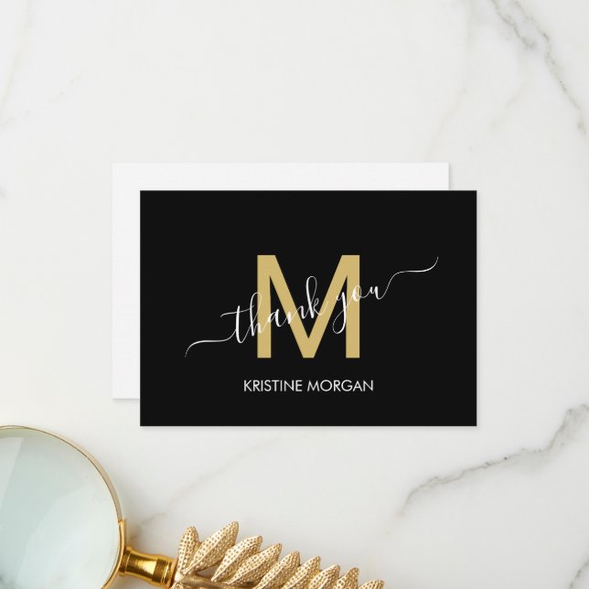Thank you monogram script black gold card (Front/Back In Situ)