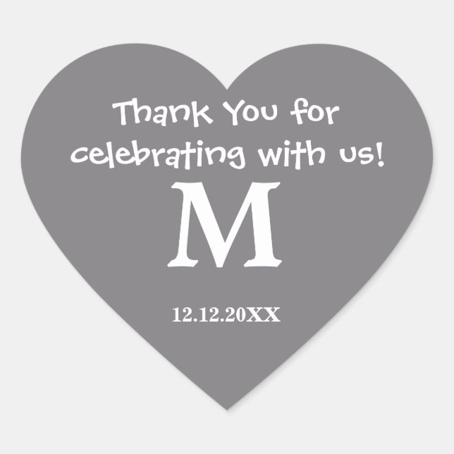 Thank You Monogram Sticker:Steel Gray Heart Sticker (Front)