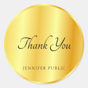 Thank You Monogram Template Gold Metallic Look Classic Round Sticker