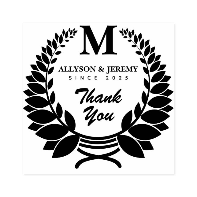 Thank You Monogram Traditional Laurel Wreath Favor Rubber Stamp (Imprint)