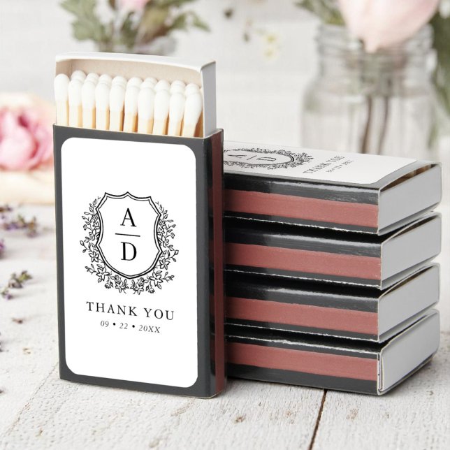 Thank You Monogram Wedding Floral Crest Matchboxes (Creator Uploaded)