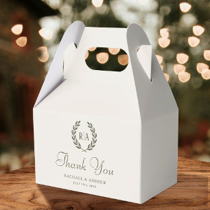 Thank You Monogram Wedding Wreath Green Cream Favor Boxes