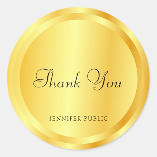Thank You Monogrammed Template Faux Gold Classic Round Sticker