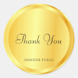 Thank You Monogrammed Template Faux Gold Classic Round Sticker
