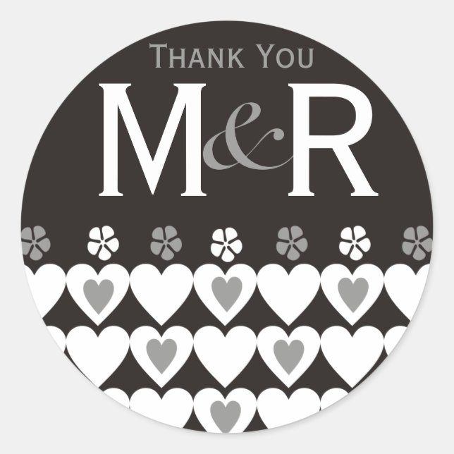 Thank You Monogrammed Wedding Favors Seals Black (Front)