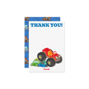 Thank You Monster Truck Birthday Bash Watercolor Card