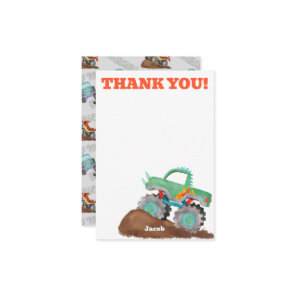 Thank You Monster Truck Birthday Bash Watercolor Card
