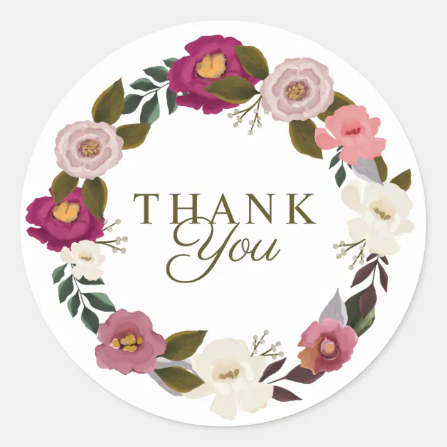 Thank You Moody Floral Watercolor Classic Round Sticker | Zazzle