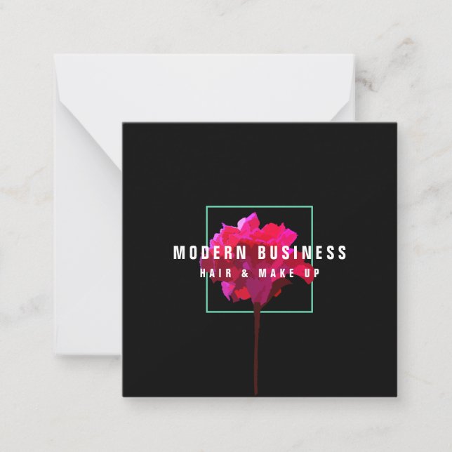 Thank You Moody Fuchsia Teal Pink Flower Business Note Card (Front)