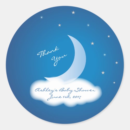 Thank You Moon and Stars Baby Shower _ BlueWhite Classic Round Sticker