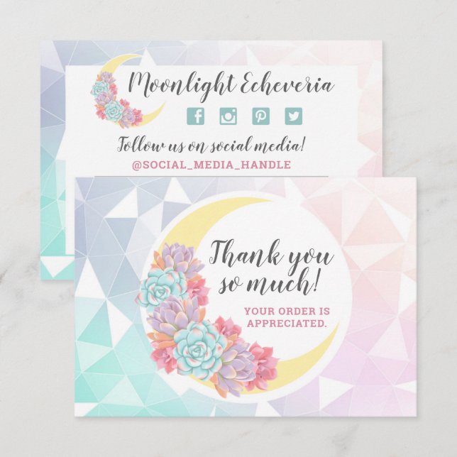 Thank You Moon & Succulent Pastel Mystic Boho Card (Front/Back)