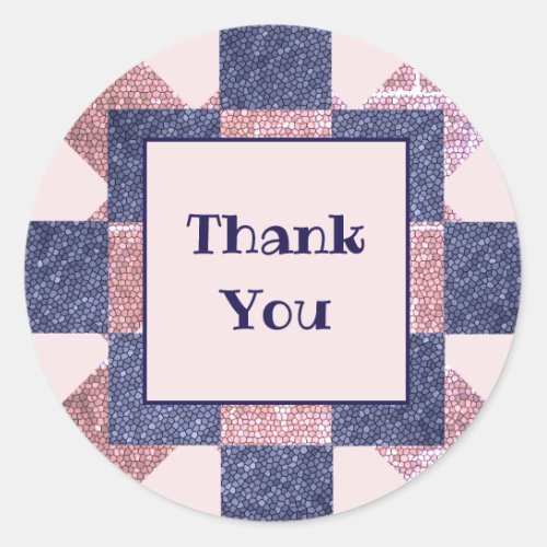 Thank You Mosaic Pink Blue Pattern Appreciation Classic Round Sticker