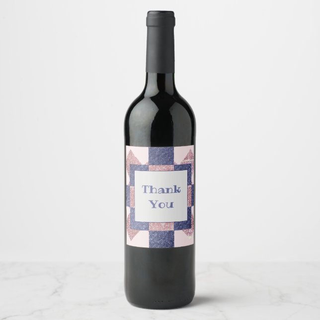 Thank You Mosaic Tile Star Pink Blue Appreciation Wine Label (Front)