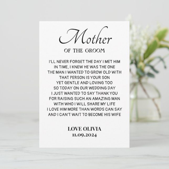 Thank you Mother of the Groom Card,To My Mother Card (Standing Front)