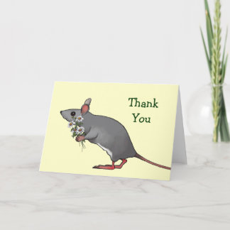 Thank You: Mouse Carrying Bouquet of Daisies You Card