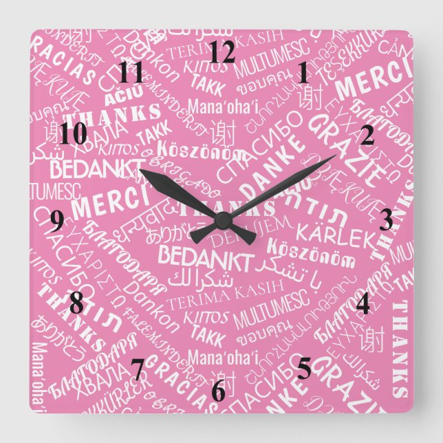 Thank You ! - Multi Language - International World Square Wall Clock (Front)
