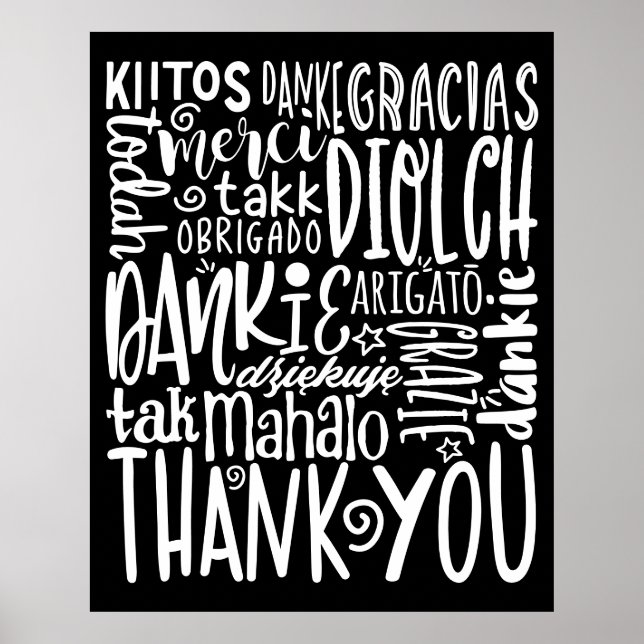 Thank You Multi Languages Company White on Black Poster (Front)