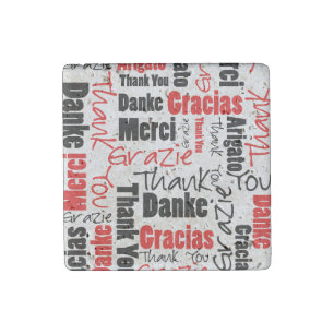 Thank You Multilingual Red Black Word Cloud Stone Magnet