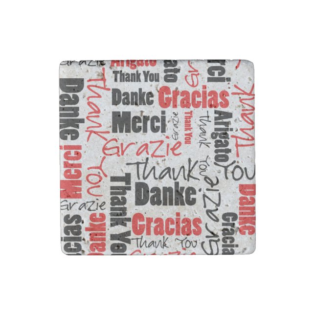 Thank You Multilingual Red Black Word Cloud Stone Magnet (Front)