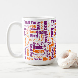 Thank You Multilingual Typography Purple Orange Coffee Mug