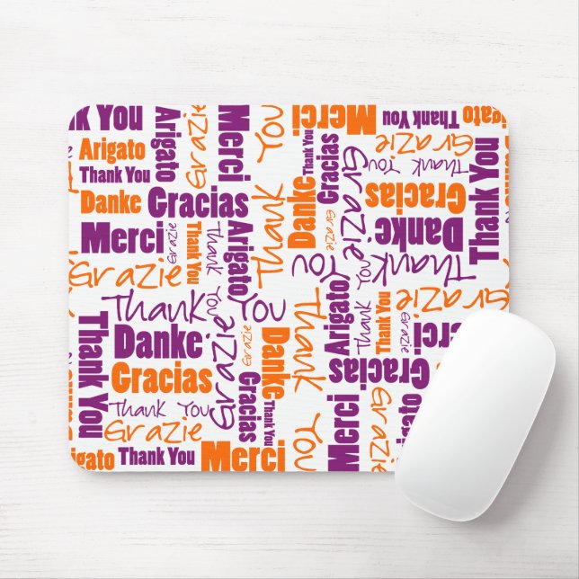 Thank You Multilingual Typography Word Collage Mouse Pad (With Mouse)