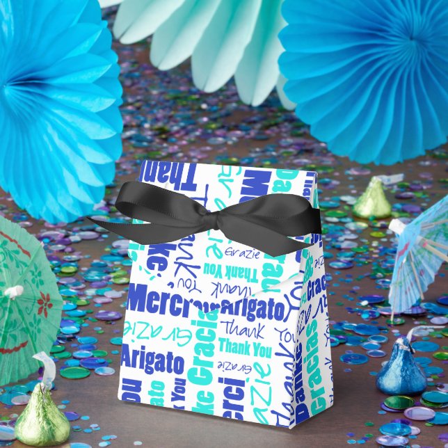 Thank You Multilingual Word Collage Blue Turquoise Favor Boxes (Party)
