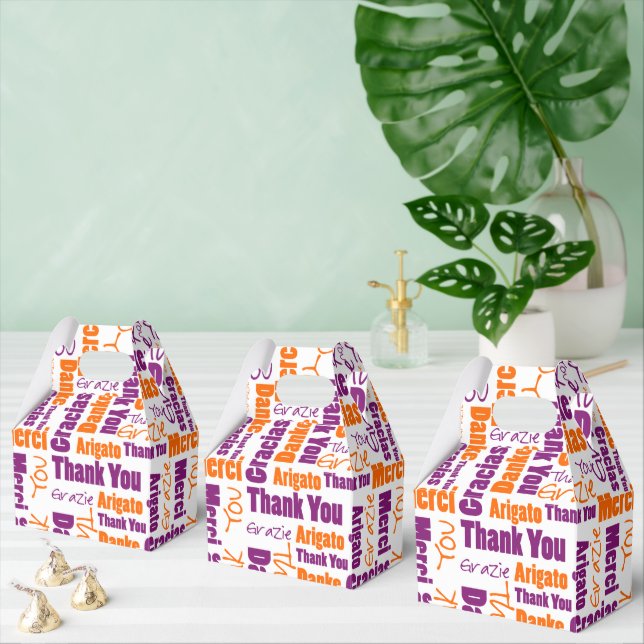 Thank You Multilingual Word Collage Purple Orange Favor Boxes (Multiple)