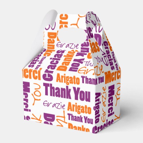 Thank You Multilingual Word Collage Purple Orange Favor Boxes