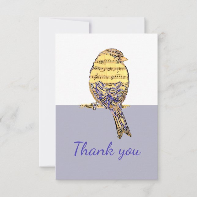 Thank You Music Note Bird for Musician, Singers Card (Front)