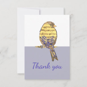 Thank You Music Note Bird for Musician, Singers Card
