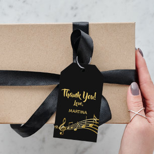 Thank You music notes black gold name Gift Tags